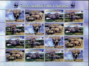 Мозамбик 2002, Слоны WWF,  лист 4 х4
